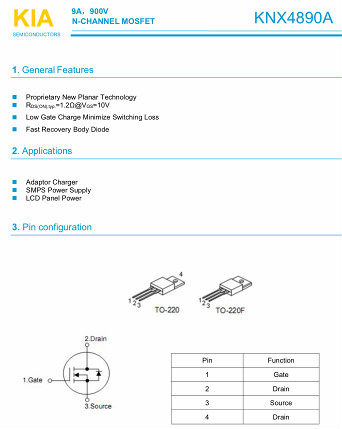 MOS管,KNX4890A,9A/900V