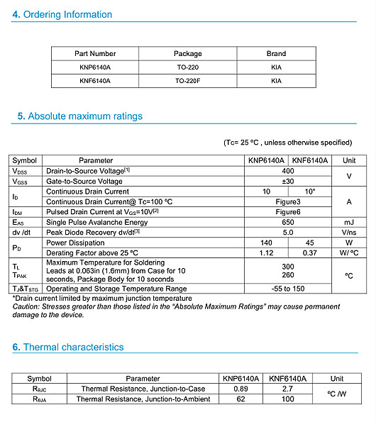 450V11A規(guī)格書;MOS管6140參數(shù)